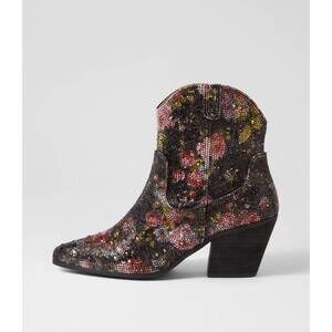NEW DJANGO & JULIETTE women's wagon jewel fabric ankle boots in black multi
